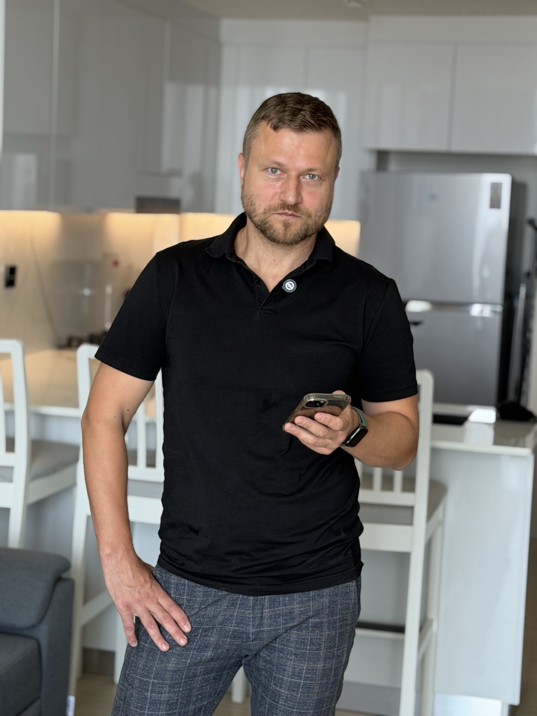 A member of the UNIT55 team in a Dubai apartment